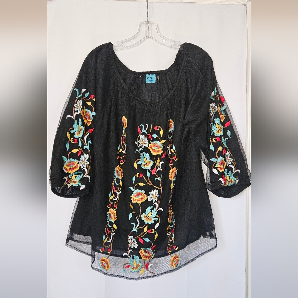 Kas Designs Womens Embriodered Peasant Blouse Size Large